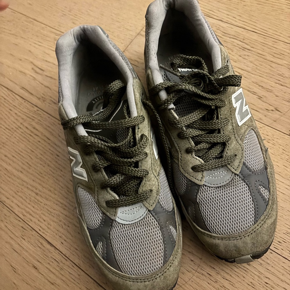 New Balance Olive and Gray Athletic Shoes